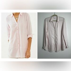 J.Jill Pink White Contrasting Stripe Long Sleeve Button Down Tunic Top Size L